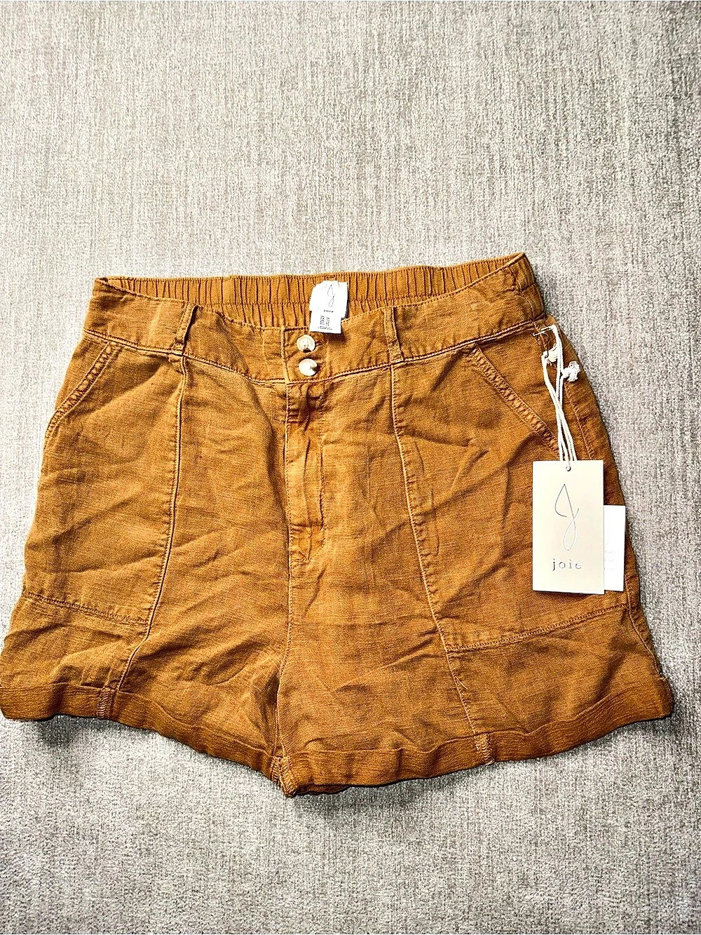 Joie Brown Linen Utility Shorts Size 10 NWT High Rise Elastic Waist